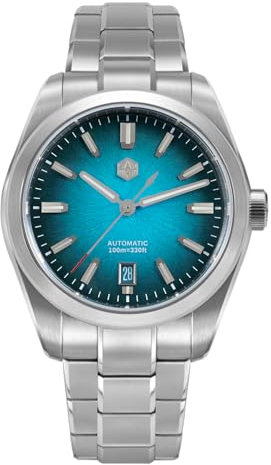 San Martin Herrenarmbanduhr SN0144-GX Automatikwerk 9015, Saphirglas, 10 Bar Taucheruhr für Herren, Blaues Zifferblatt, Orangenes Zifferblatt,Blue