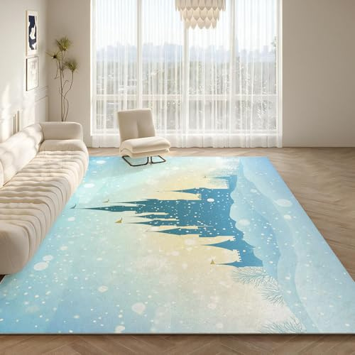 NAWVNMI Kurzflor Kinderteppich für Jungen und Mädchen 200 x 300 cm Schloss - Schneeflocke Schloss - Waschbarer Teppich Extra Weich und Antiallergen - Teppich Kinderzimmer, Babyzimmer und Spielzimmer