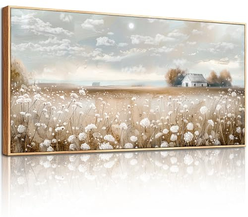 hyidecorart Vintage Bilder mit Rahmen Blumen Landschaft Gemälde 60x120 cm | Naturthemen, HD-Druck, Leicht Aufzuhängen, Große Formate, Leinwandgewebe, Schön Wanddeko, Geschenk, Einfache Installation
