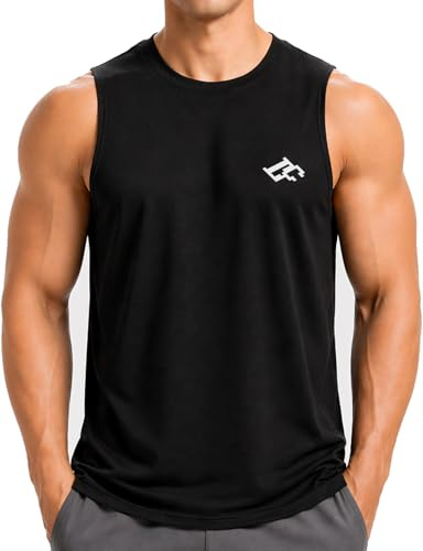 Men's Workout Tank Tops Quick Dry Gym Muscle Tees Fitness Running Vest Bodybuilding Sleeveless T Shirts Black XXL