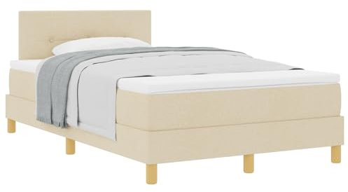 vidaXL Boxspringbett mit Matratze Creme Gepolstert 120x200 cm Minimalistisches Design Stoff Für Erwachsene Kiefernbeine Einfache Montage und Bequeme Matratze. Schlafzimmermöbel Topper Modern Qualität