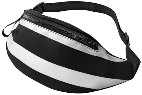 Gürteltasche mit Streifen, Schwarz / Weiß, große modische Bauchtasche für Damen und Herren, sichere Reißverschlusstaschen, verstellbare Hüfttaschen für Reisen, Party, Sport, Laufen, Wandern, den