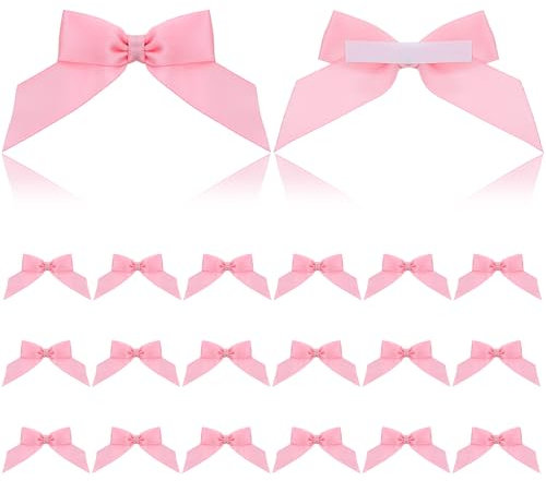 20 Pcs Pink Gift Wrap Bows Self-Adhesive Bow Satin Ribbon Crafts Mini Pink Bows Cute Soft Bow Sewing Accessories Tiny Bowknot for Making Crafts Birthday Party Wedding Decorations