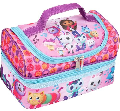 Gabby's Dollhouse - Borsa per il pranzo per bambini, multi-scomparto per la scuola, isolata e di grande capacità, rosa