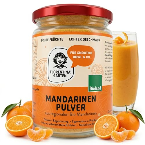 Florentinas Garten Fruchtpulver Mandarine | Bioland 180g | Ganze Bio-Frucht, unter 40 °C schonend getrocknet & fein gemahlen · natürliches Vitamin C