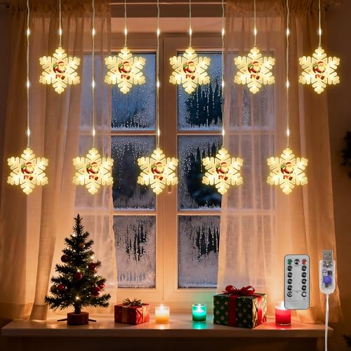 Woukksy Weihnachtsbeleuchtung 3M LED Lichterkette Weihnachten USB/Batterie Lichtervorhang mit Timer,8 Modi, Lichterketten Innen Außen für Fenster,Party, Balkon,outdoor & innen,Warmweiß