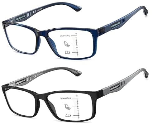 Missfive 2 Pack Leichte Gleitsichtbrille Herren TR90 Progressive Lesebrille Gleitsicht Lesebrille Multifokale Brille, Nähe-Mittlere Entfernung