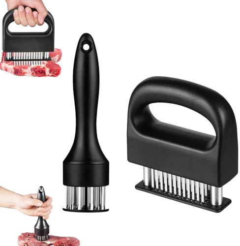 2 Stück Fleischzartmacher,Steaker,Schnitzelklopfer,Fleischklopfer Edelstahl,Meat Tenderizer,Edelstahl Rutschfestem Meat Tenderizer Mit 48 Klingen Und 21 Klingen Für Steak,Huhn,Schwein,Fisch,BBQ