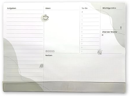 tiefenbilder Schreibtischunterlage -Klar & Grün- DIN A2 -Papier mit Schutzleiste - Wochenplaner für Büro, Schule & Homeoffice - 80g Papier - Made in Germany