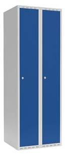 kaiserkraft | Spind Fydor | 2 Abteile | lichtGrau/Enzianblau | B 600 mm | Flache Dachform | Zylinderschloss