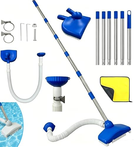 Aspirateur Piscine avec Manche TéLescopique De 2,3 M,Balai Aspirateur Piscine avec Tuyau RéTractable De 3,5 M, Brosse De Nettoyage pour Piscines, Bains à Remous, Baignoires Et Spas