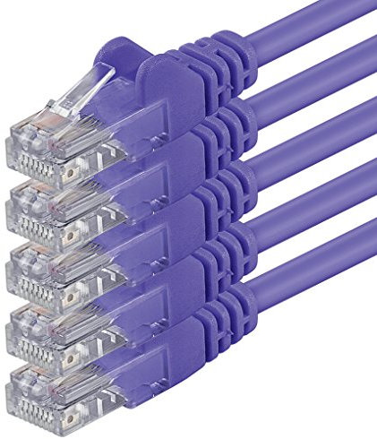 1attack, cavo di rete patch UTP Cat6, con 2 connettori RJ45, confezione da 5 pezzi violet 0,5 m