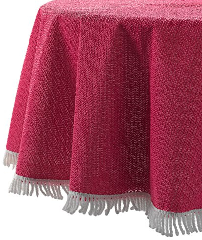 BEAUTEX Gartentischdecke wetterfest eckig 130x160 Rot Tischdecke Fransen | Weichschaum, pflegeleicht, strapazierfähig, angenehme Haptik, mit Fransen, robust für Terrasse, Balkon, Garten und Camping