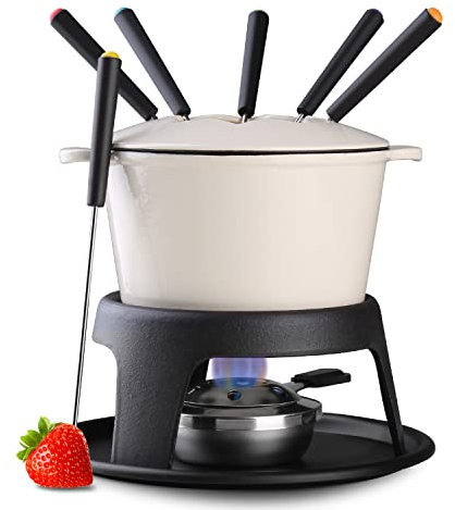 Artestia Fondue-Set aus Gusseisen, 11-teilig, für 6 Personen weiß