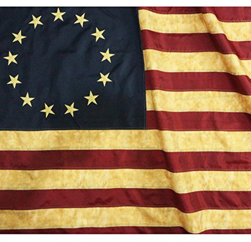 Anley Bandera de Betsy Ross teñida de té de Estilo Vintage, Nailon de 3x5 pies (90 x 150 cm) - Estrellas Bordadas y Rayas Cosidas - Banderas Antiguas de los Primeros EE. UU. con Ojales de latón