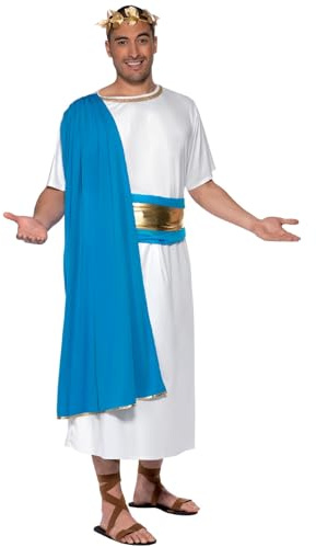 Smiffys Roman Senator Costume, Blue & White Robe, Belt and Headpiece, Legends & Myths Fancy Dress, Adult Dress Up Costumes