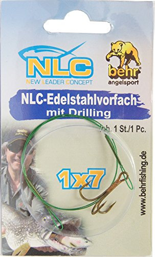 Behr Stahlvorfach mit Drilling, Stahlvorfächer zum Hechtangeln, Hechtmontage mit Stahlvorfach & Drillingshaken, Gr. 1,2 oder 4 zur Auswahl, Länge: 40cm, Größe/Tragkraft:Gr. 4/ 7kg