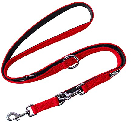 DDOXX Airmesh Hundeleine - 2m, 3fach verstellbare Hundeleine für alle Hundegrößen - S (Rot)