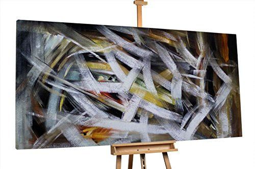 KunstLoft® XXL Gemälde 'Mannigfache Reize' 200x100cm | original handgemalte Bilder | Abstrakt Striche Weiß Braun | Leinwand-Bild Ölgemälde einteilig groß | Modernes Kunst Ölbild