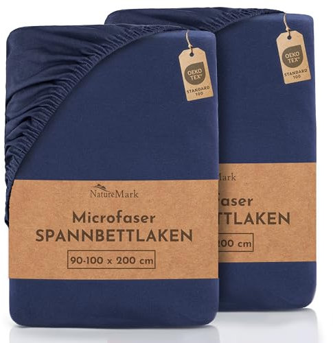 NatureMark Mikrofaser SPANNBETTLAKEN 2er Pack zum Sparpreis! viele Größen und Farben Markenware (Bettlaken 90 x 200 cm - 100 x 200 cm - Navy blau)