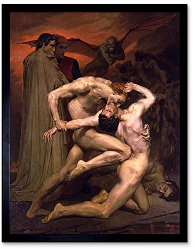 Wee Blue Coo William Adolphe Bouguereau Dante Virgil Hell Old Painting Art Print Framed Poster Wall Decor Kunstdruck Poster Wand-Dekor-12X16 Zoll