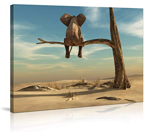 Visario 80 x 60 cm Bild auf Leinwand Elefant auf Baum/Ast 4010-SCT deutsche Marke und Lager - Die Bilder/das Wandbild/der Kunstdruck ist fertig gerahmt