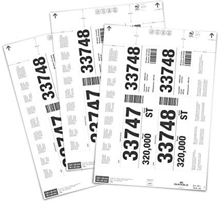 Durable Einsteckschilder 140/90 x 65 mm für Etikettentaschen, 80 Etiketten auf A4 Bögen, weiß, 101002