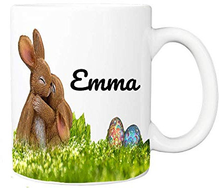 Personalised Hugging Bunnies Easter Mug (11oz) White Mug with Name on Cute Hugging Rabbits Print Design Novelty Coffee Cup Present