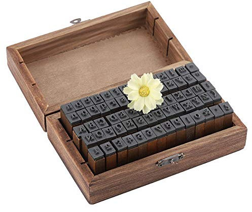 70 Stücke Holzstempel DIY Stempel Stempel Set Alphabet Buchstaben Anzahl Symbol Stempel in Holzkiste für Kunst, Handwerk, Kartenherstellung