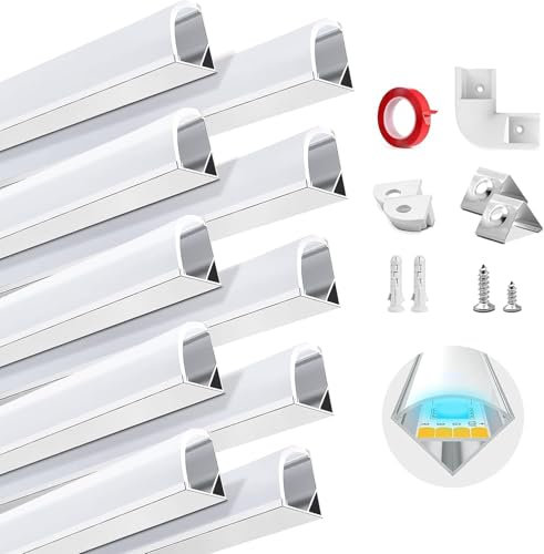 HOMMAND LED Profil 45 Grad, LED Aluminium Profil V-Form 10m, LED Leisten in Aluprofil mit Eckverbinder, Klebstoff, Endkappen und Montageclips, LED Streifen Kanal und Diffusor, 10 x 1m/3,3ft