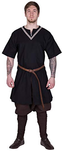 Battle-Merchant Mittelalter Tunika Ailrik mit Bordüre, Herren | Mittelalter Hemd, Baumwolle, für Reenactment, LARP & Fantasy Cosplay