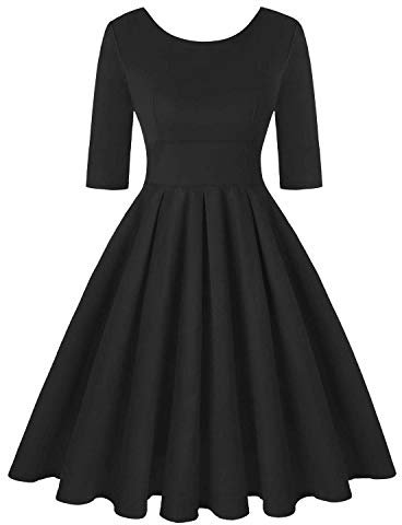 MINTLIMIT Women's Retro Floral Dress Vintage Style Cocktail Party Swing Dresses Black L