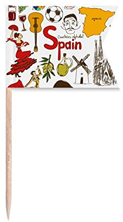 España Landscap Animales Bandera Nacional Palillo de Dientes Marcado para Fiesta Pastel Alimentos Queso