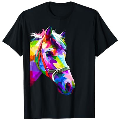 Buntes Pop Art Pferdeportrait | Reiten lustiges Pferde T-Shirt