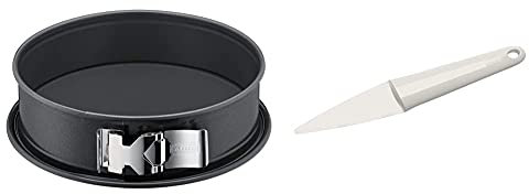 Kaiser La Forme Plus Springform 28 cm rund, Flachboden, runde Backform, SafeClick-Verschluss, Emailleboden & Kuchenlöser 24 x 3,5 cm, einfaches und schnelles Lösen, schonend zu allen Oberflächen