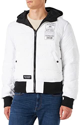 ALPHA INDUSTRIES Herren Hooded Puffer FD Rev Bomberjacke, Black/White, XL