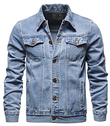 KeYIlowys Giacca di Jeans da Uomo Casual in Cotone per Primavera E Autunno - Abbigliamento Maschile