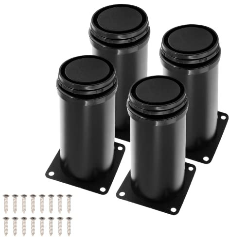 Cjueiom 4Pcs Adjustable Furniture Legs, 80mm Stainless Steel Black Feet for Bed, Sofa, Cabinet, Wardrobe, Coffee Table, Kitchen Cabinet Legs, Worktop Support