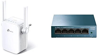 TP-Link RE305 - Repetidor WiFi AC1200, Doble Banda 5 GHz y 2.4 Ghz + LS105G - Switch Ethernet 5 Puertos (10/100/1000Mbps), Switch Gigabit, Switch WiFi