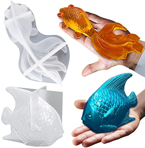 Voaesdk Lot de 2 moules en résine époxy 3D en forme de poisson rouge pour moulage de résine, loisirs créatifs, armoires de bureau à domicile, décoration murale de bureau