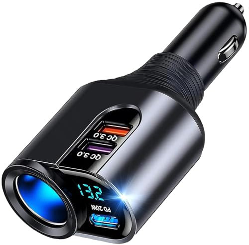 5 in 1 Auto Ladegerät [PD3.0 &100W DUAL QC3.0] Zigarettenanzünder USB Verteiler 12V 24V KFZ Ladegerät Schnellladung USB Adapter Steckdose für iPhone16/15, Samsung, Huawei GPS Dash Kamera