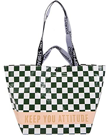 Alunsito Faltbare Einkaufstasche, wiederverwendbare Einkaufstaschen für die Küche, faltbare Tragetaschen, leichte, langlebige große Taschen für Lebensmittel, kariert, groß