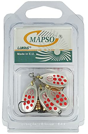MAPSO - Blister de 4 cuillères de pêche Reder nº2 argent rouge avec hameçon simple sans mort, 4,5 GMS.