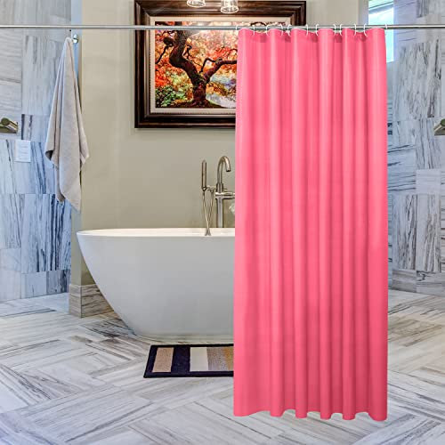 Trimming Shop Shower Curtain With 12 Hooks, Mold and Mildew Resistant 72x72 Inch Long, Washable PEVA Plain Bathroom Curtains, Shower Curtain Liner 180 x 180cm Long, Bright Pink