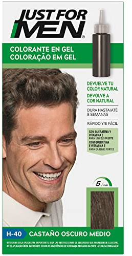 Just For Men Tinte en Gel, Coloración Masculina, Castaño Oscuro Medio H40 | Coloración masculina en gel que cubre las canas y devuelve tu color original para una apariencia natural y duradera