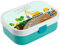 CreaDesign, Brotdose Kinder mit Fächern personalisiert Lunchbox Türkis mit Bento Einsatz, Brotbox mit Unterteilung Bagger