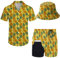 Wdpsuxin Herren 2-teiliges Hawaii-Trainingsanzug-Set mit Button-Down-Shirt und Kompressionsfutter, Shorts, Set mit Eimerhüten, Tropische Ananas, X-Large