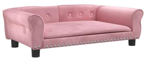 vidaXL Lit pour Chien, Canapé pour Animaux de Compagnie avec Cadre en Bois, Panier pour Chiots Maison Intérieur, Rose 95x55x30 cm Velours