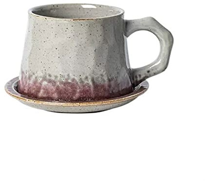 HEGZA Tasses Tasses 300ML Tasse à café Vintage Tasse de poterie Brute de Haute qualité avec Tasse et Soucoupe à la Main en céramique Tasse à Eau Tasse à thé Tasses à Soupe