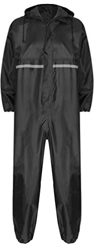 Jugaoge Unisex Motorrad Regenanzug für Damen und Herren Outdoor Einteiler Wasserdichter Overall Jumpsuit mit reflektierenden Streifen Arbeitsoveralls Schwarz 3XL